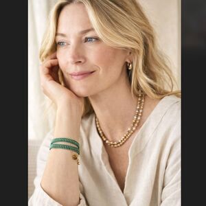 J Jill Green Wrap Bracelet Gold Bead Tiger Eye Charm Boho Adjustable Artisan NWT